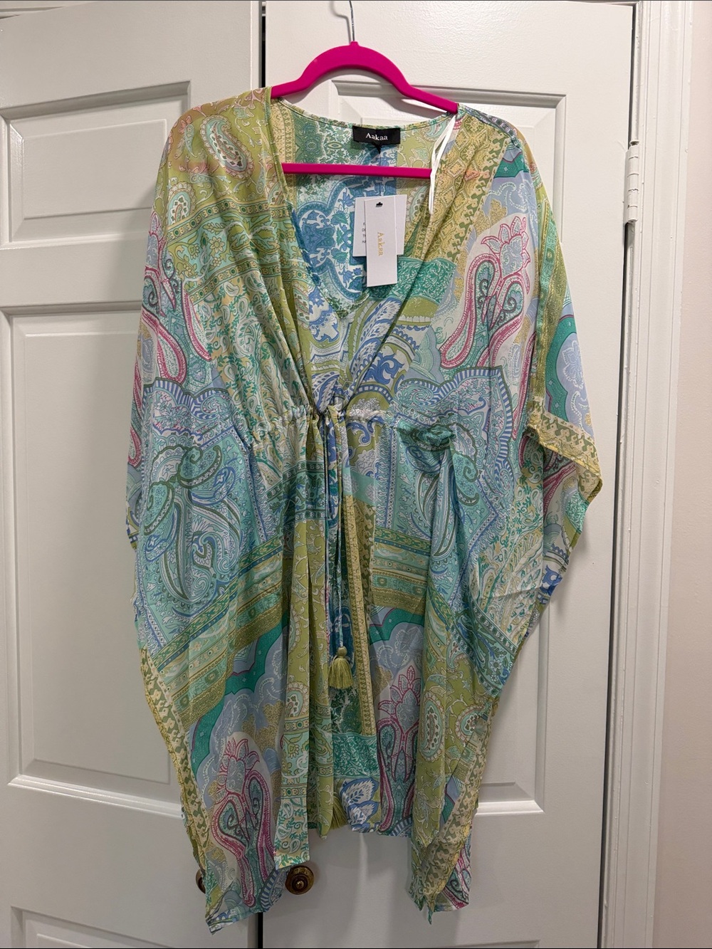 Aakaa Paisley Sheer Swim Coverup in Mint Green, Aqua, Pink